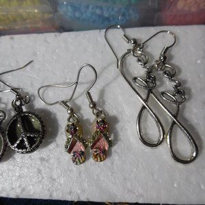 3 PAIR PEACE, LOVE INFINITY and RHINESTONE SANDAL EARRINGS PIERCED